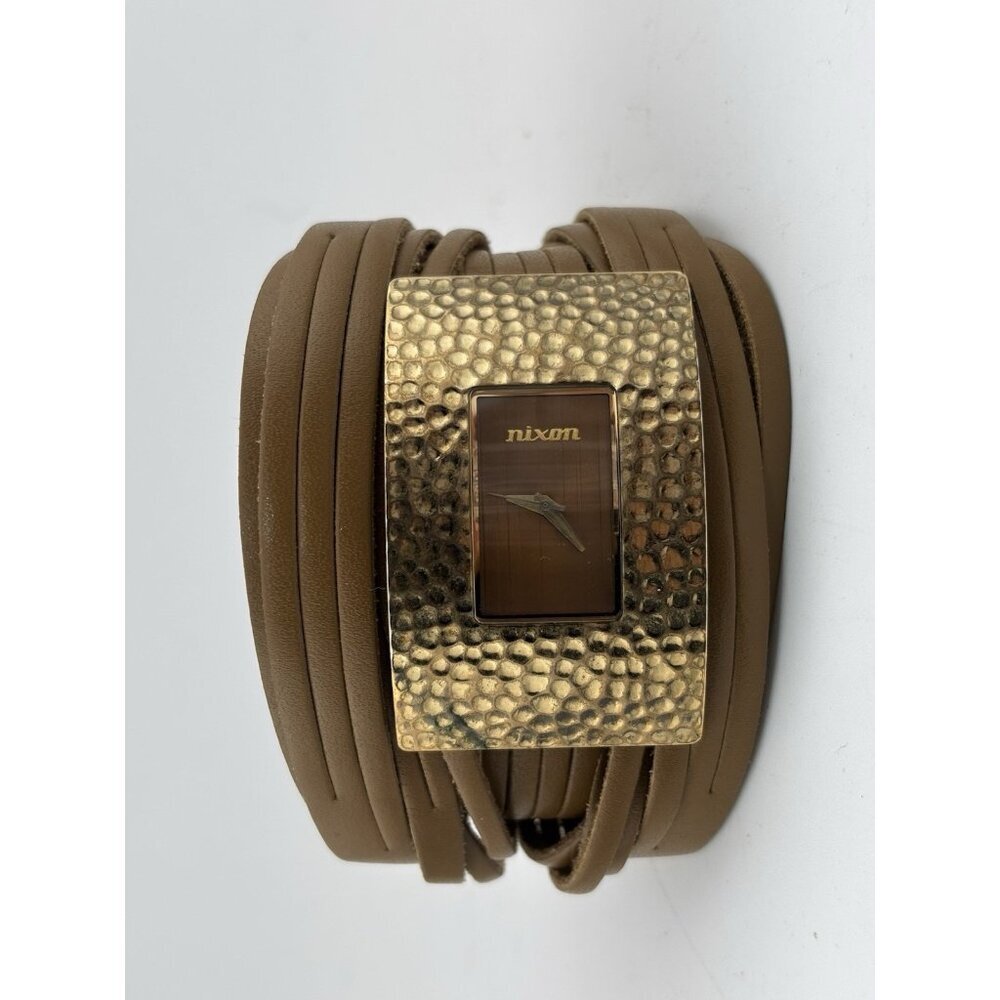 NIXON THE DEVEAUX QUARTZ WOMENS BOHO BROWN LEATHER STRAP WATCH